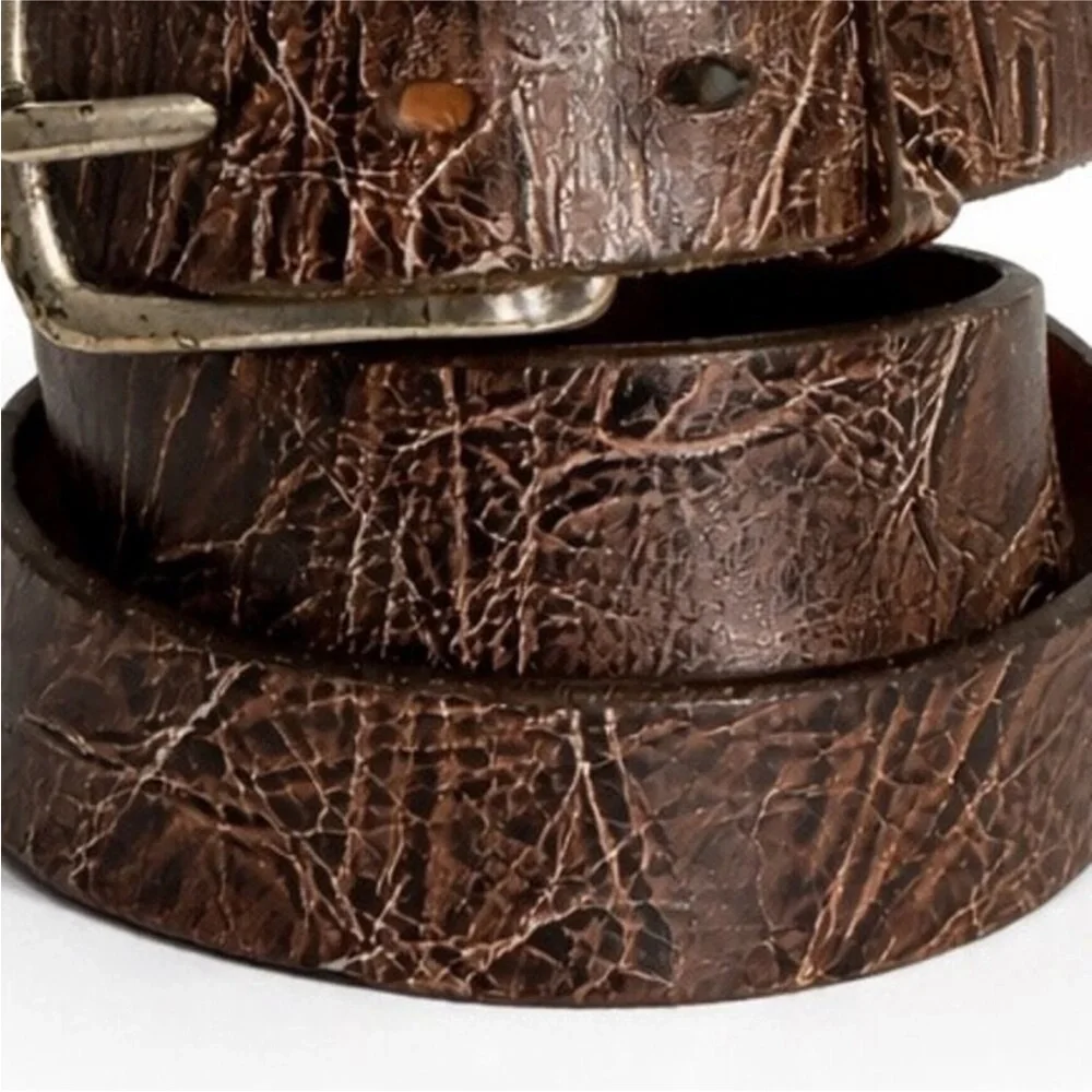 Martin Dingman Brown Distressed Leather Belt Silver Buckle USA Preowned 38